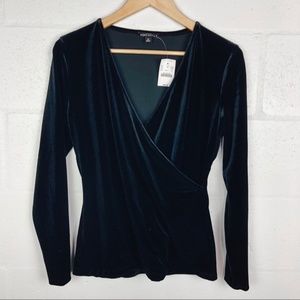 J Crew Factory Velvet Wrap Top - Black - Small